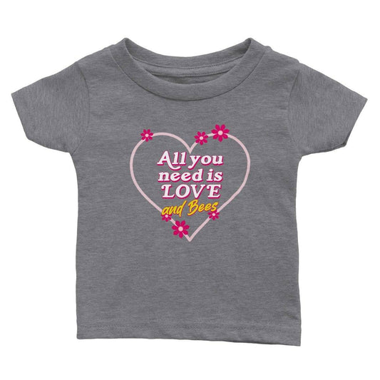All You Need Is Love, And Bees T-Shirt - Baby T-Shirts- Classic Baby Crewneck T-shirt Australia Online Color Heather Gray / 6m