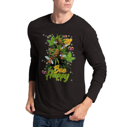 Bee Happy Weed 420 Long sleeve T-shirt Australia Online Color Black / S