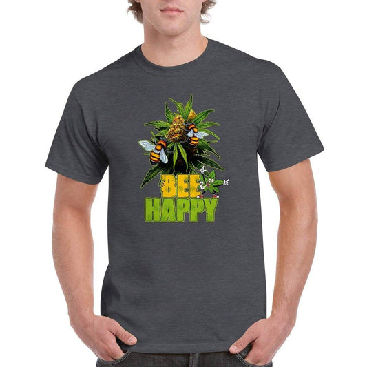 Bee Happy Weed T-Shirt - Funny Bee Happy Weed Stoner 420 Tshirt - Unisex Crewneck T-shirt Australia Online Color Dark Heather / S