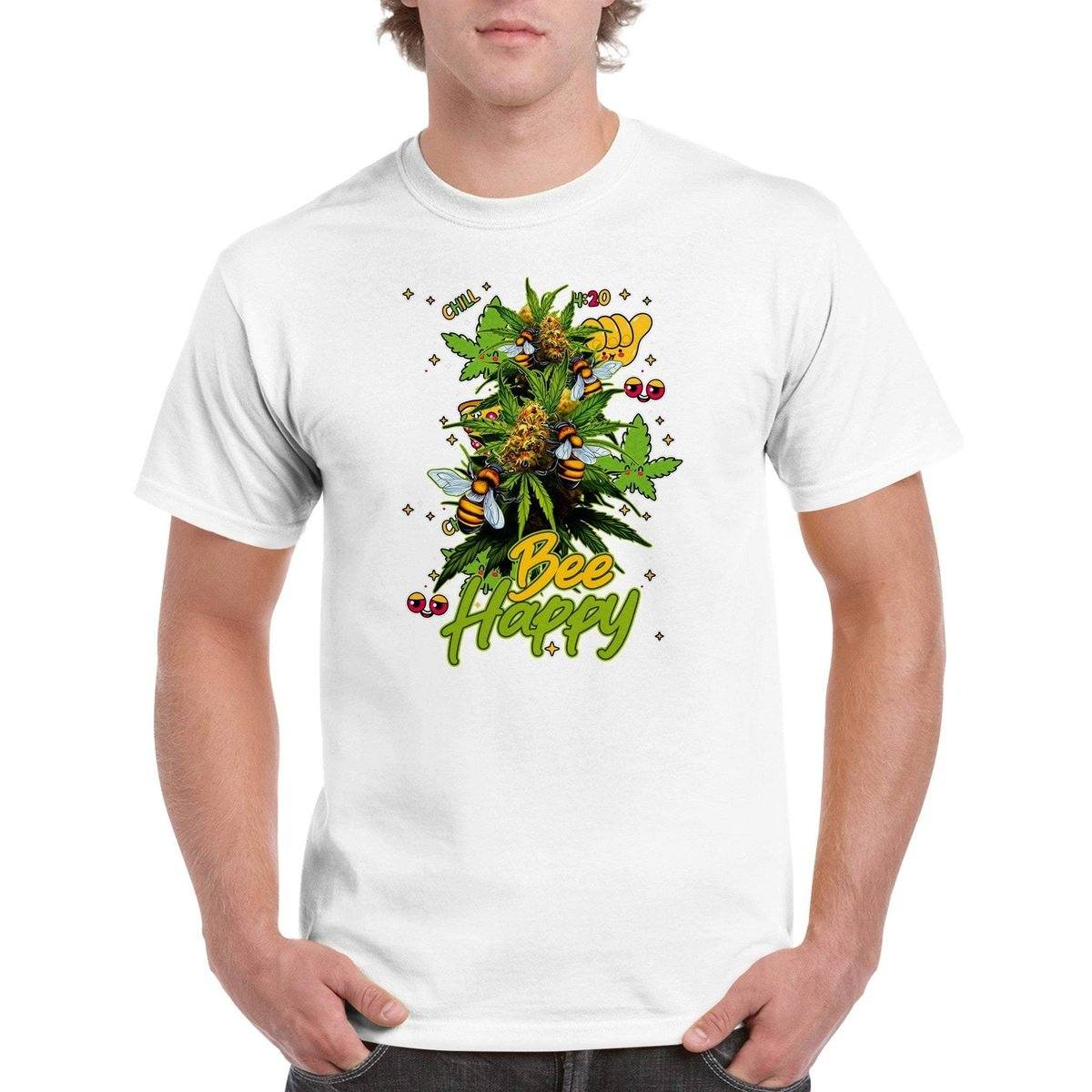 Bee Happy Weed T-Shirt - Funny Bees Happy Weed Stoner 420 Tshirt - Unisex Crewneck T-shirt Australia Online Color White / S