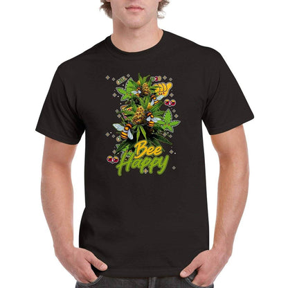 Bee Happy Weed T-Shirt - Funny Bees Happy Weed Stoner 420 Tshirt - Unisex Crewneck T-shirt Australia Online Color Black / S