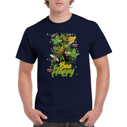Bee Happy Weed T-Shirt - Funny Bees Happy Weed Stoner 420 Tshirt - Unisex Crewneck T-shirt Adults T-Shirts Unisex Navy / S BC Australia