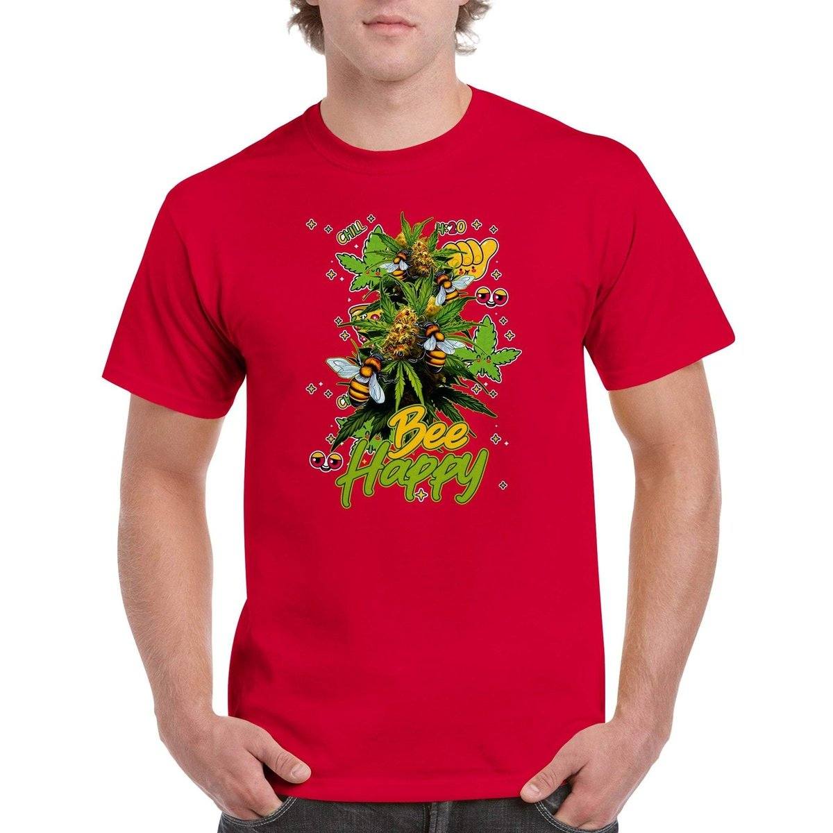 Bee Happy Weed T-Shirt - Funny Bees Happy Weed Stoner 420 Tshirt - Unisex Crewneck T-shirt Adults T-Shirts Unisex Red / S BC Australia