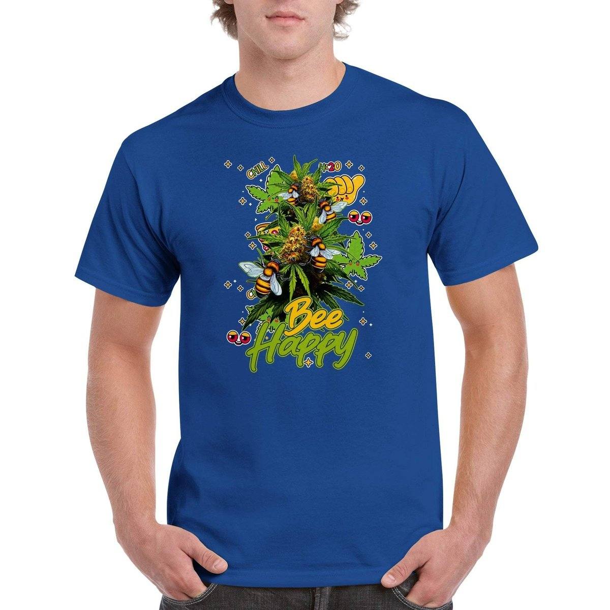 Bee Happy Weed T-Shirt - Funny Bees Happy Weed Stoner 420 Tshirt - Unisex Crewneck T-shirt Adults T-Shirts Unisex Royal / S BC Australia