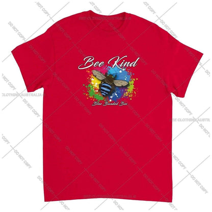 Bee Kind - Blue Banded Bee - Native Bee T-Shirt Unisex - Classic Unisex Crewneck T-shirt Adults T-Shirts Unisex Red / S Bee Clothing Australia