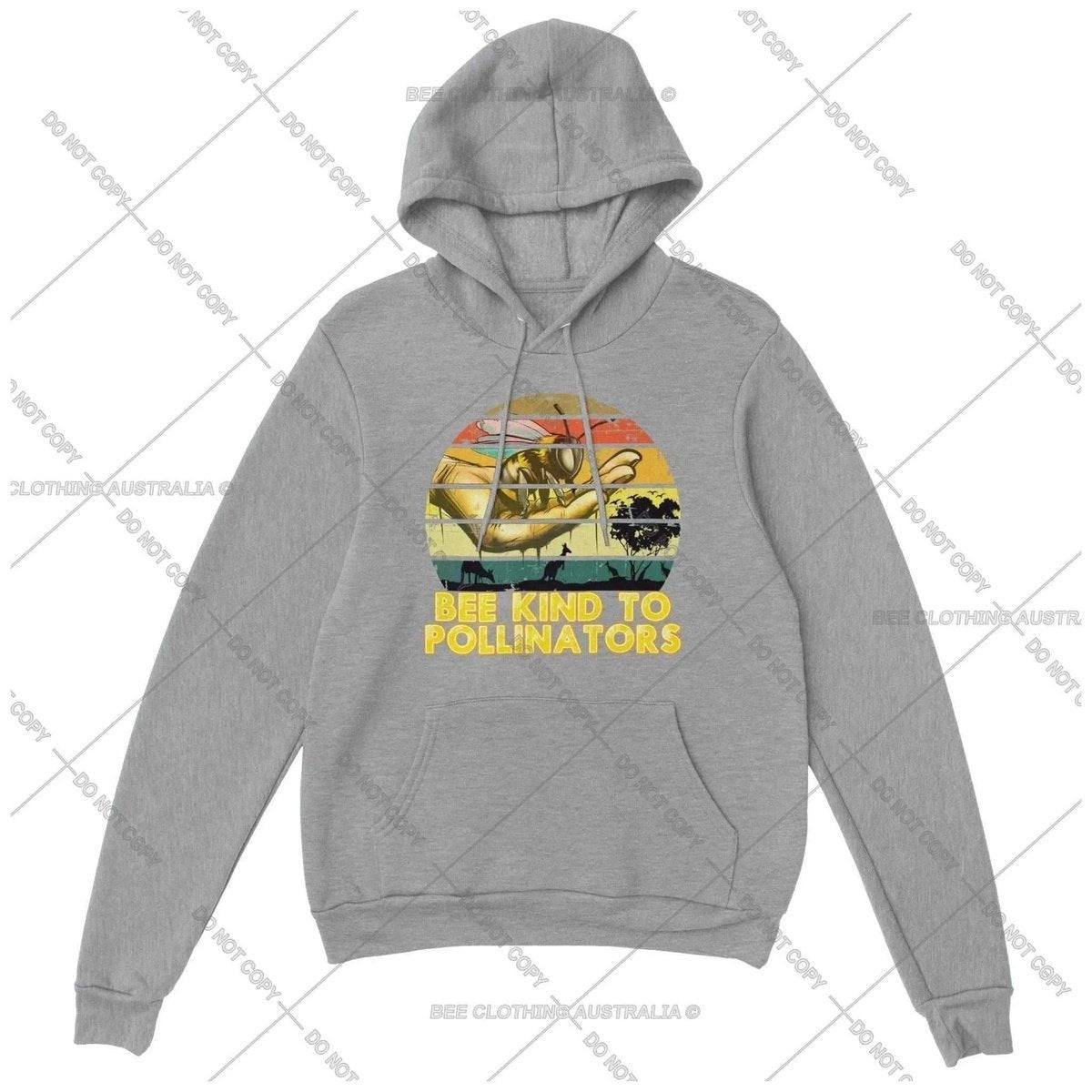 Bee Kind To Pollinators Hoodie - Retro Vintage Bee Hoodie - Premium Unisex Pullover Hoodie Adults Pullover Hoodie Sports Grey / XS Bee Clothing Australia