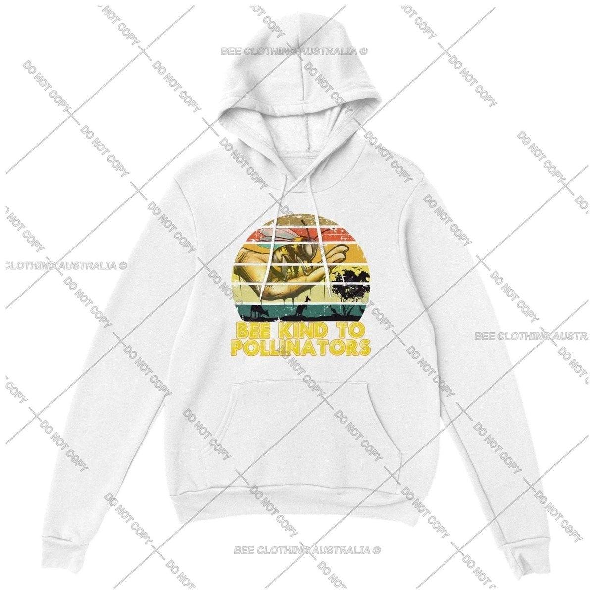 Bee Kind To Pollinators Hoodie - Retro Vintage Bee Hoodie - Premium Unisex Pullover Hoodie Adults Pullover Hoodie White / XS Bee Clothing Australia
