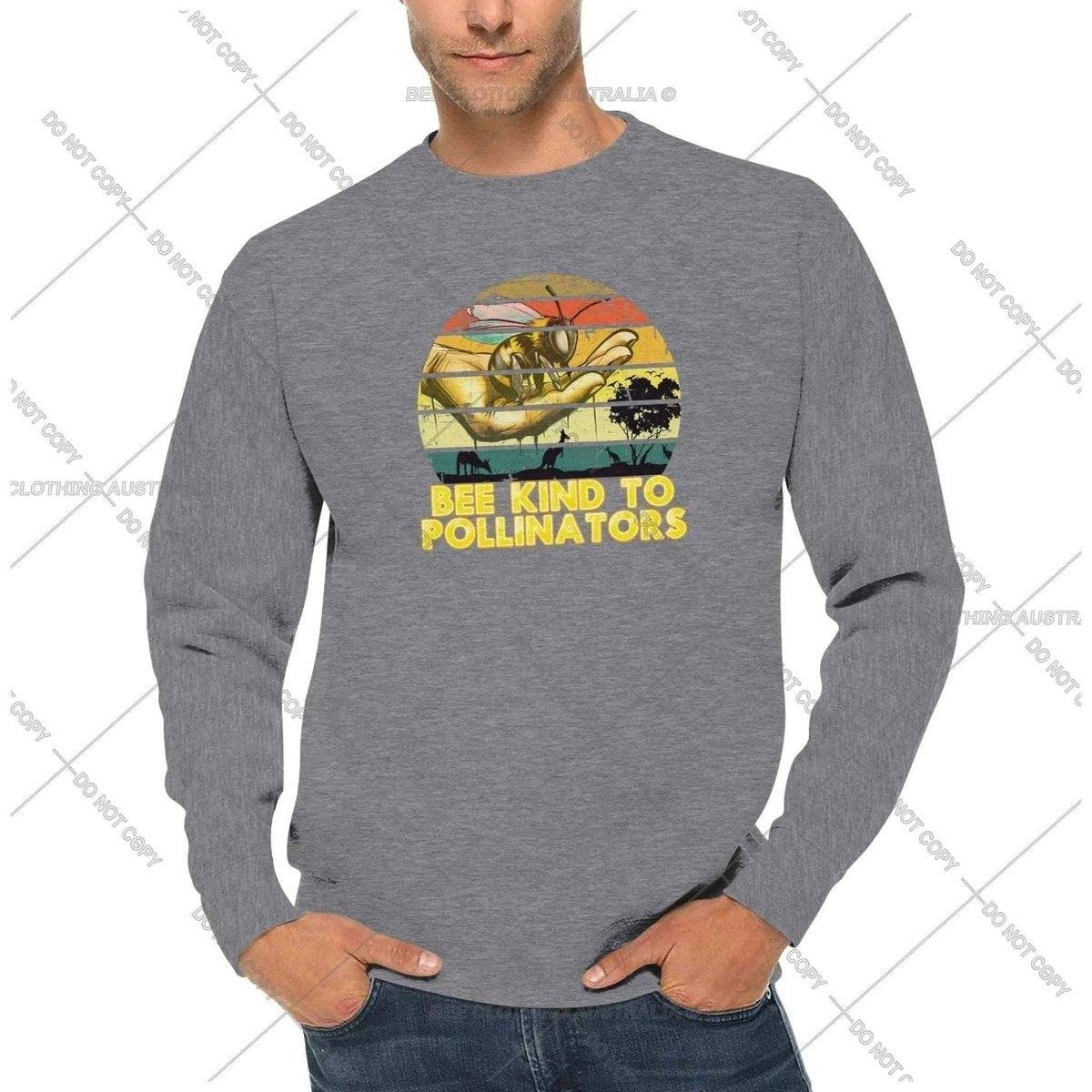 Bee Kind To Pollinators Jumper - Retro Vintage Sunset - Premium Unisex Crewneck Sweatshirt Australia Online Color Heather Gray / S
