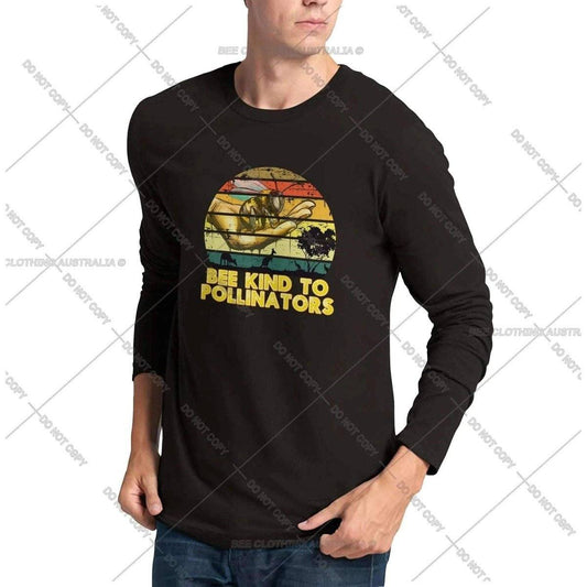 Bee Kind To Pollinators Tshirt - Retro Vintage Bee Tshirt -  Premium Unisex Longsleeve T-shirt Australia Online Color