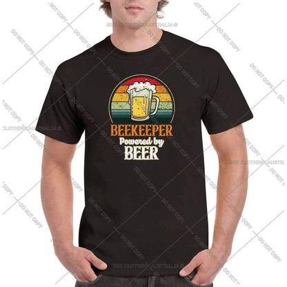 Beekeeper - Powered By Beer Tshirt - Retro Vintage Bee - Unisex Crewneck T-shirt Australia Online Color Black / S