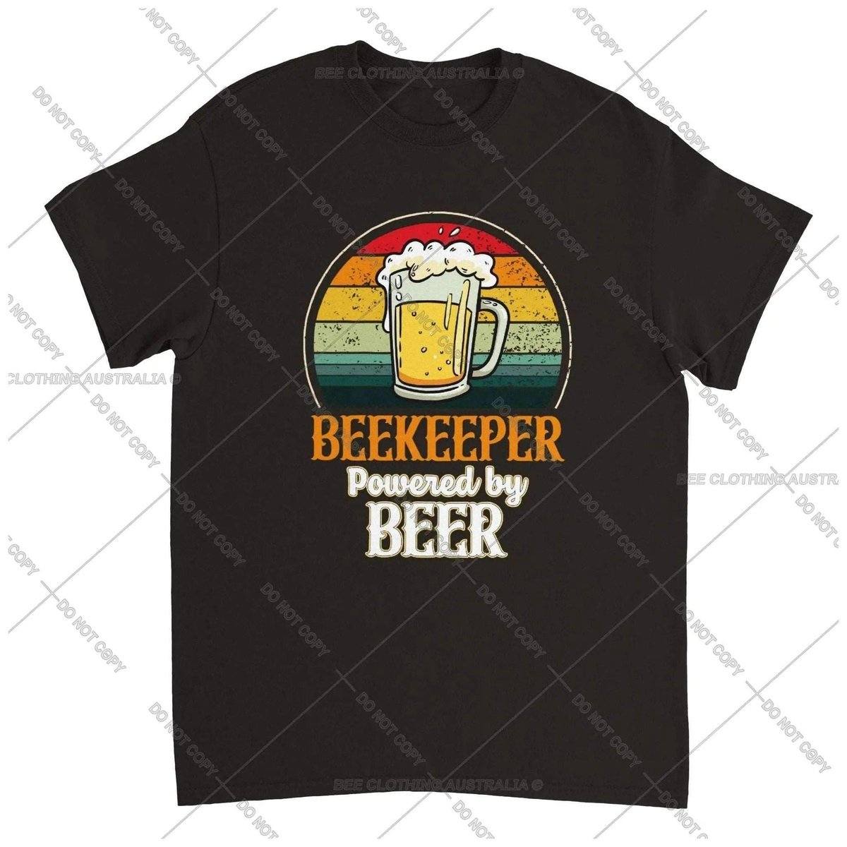 Beekeeper - Powered By Beer Tshirt - Retro Vintage Bee - Unisex Crewneck T-shirt Adults T-Shirts Unisex Bee Clothing Australia
