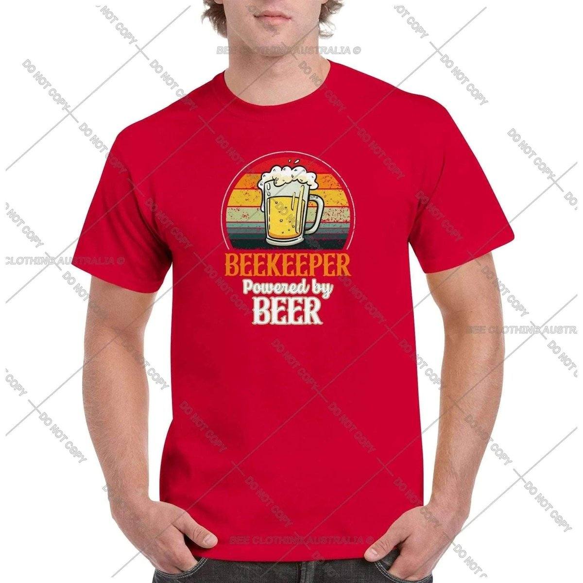 Beekeeper - Powered By Beer Tshirt - Retro Vintage Bee - Unisex Crewneck T-shirt Australia Online Color Red / S
