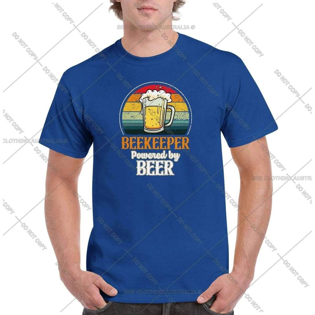 Beekeeper - Powered By Beer Tshirt - Retro Vintage Bee - Unisex Crewneck T-shirt Australia Online Color Royal / S