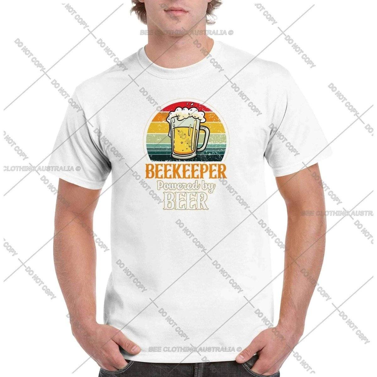 Beekeeper - Powered By Beer Tshirt - Retro Vintage Bee - Unisex Crewneck T-shirt Australia Online Color White / S
