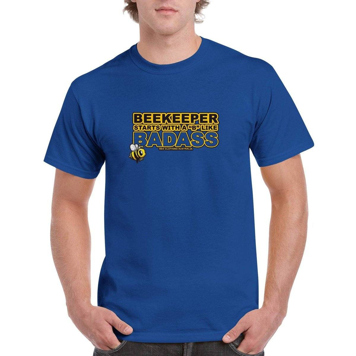 Beekeeper Starts With a B Like BADASS T-Shirt - Badass beekeeper Tshirt - Unisex Crewneck T-shirt Australia Online Color Royal / S