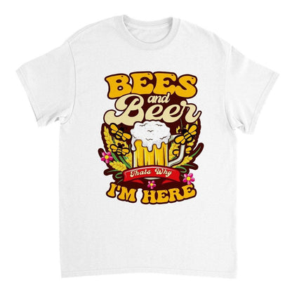 Bees And Beer Thats Why Im Here T-Shirt - Funny Bee Beer Tshirt - Unisex Crewneck T-shirt Australia Online Color White / S