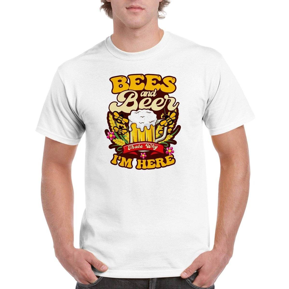 Bees And Beer Thats Why Im Here T-Shirt - Funny Bee Beer Tshirt - Unisex Crewneck T-shirt Australia Online Color
