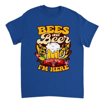 Bees And Beer Thats Why Im Here T-Shirt - Funny Bee Beer Tshirt - Unisex Crewneck T-shirt Australia Online Color Royal / S