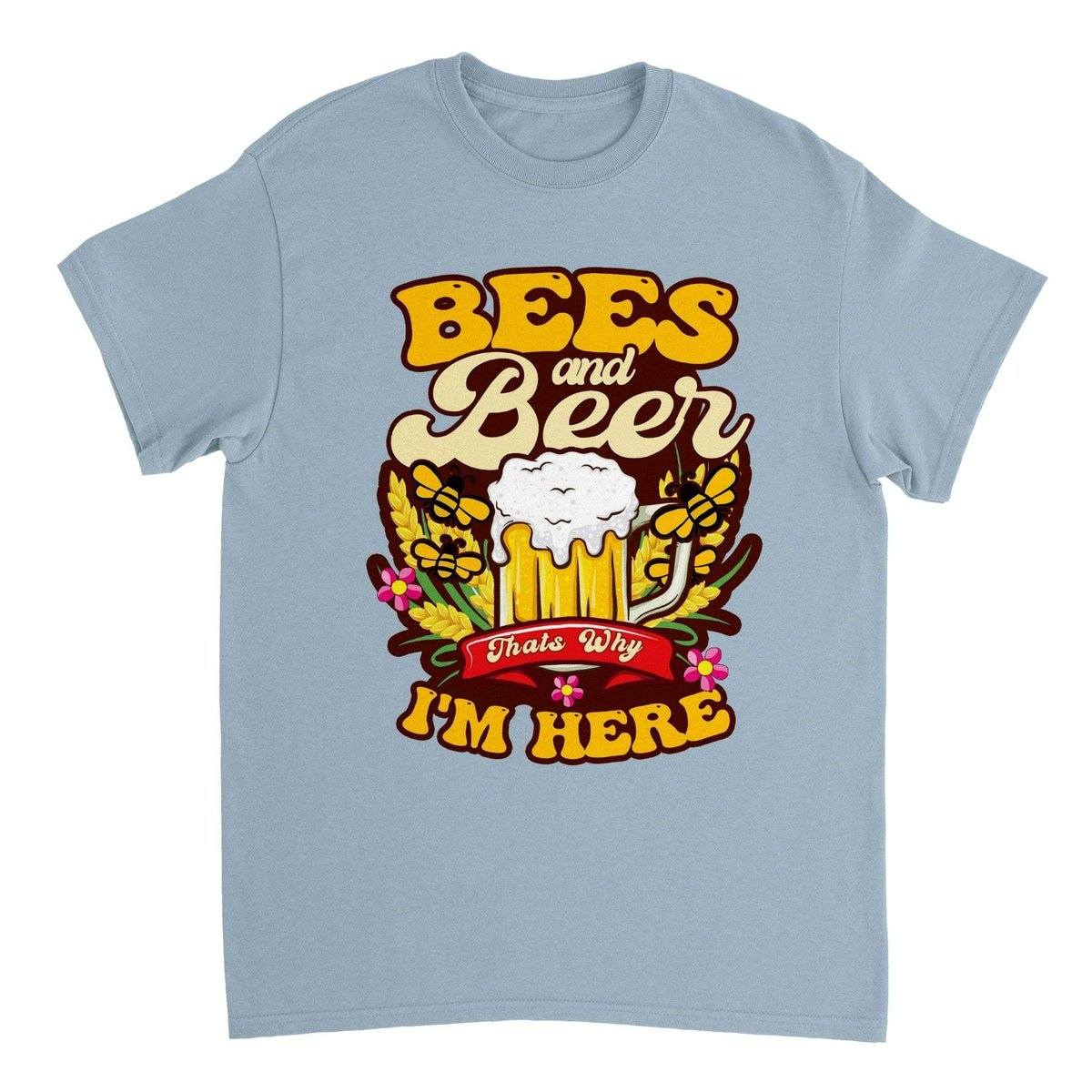 Bees And Beer Thats Why Im Here T-Shirt - Funny Bee Beer Tshirt - Unisex Crewneck T-shirt Australia Online Color Light Blue / S