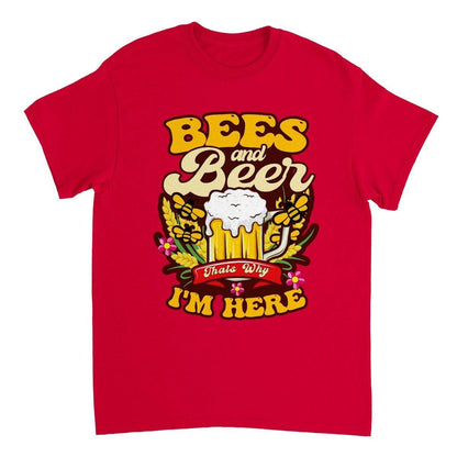 Bees And Beer Thats Why Im Here T-Shirt - Funny Bee Beer Tshirt - Unisex Crewneck T-shirt Australia Online Color Red / S