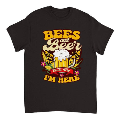 Bees And Beer Thats Why Im Here T-Shirt - Funny Bee Beer Tshirt - Unisex Crewneck T-shirt Australia Online Color Black / S