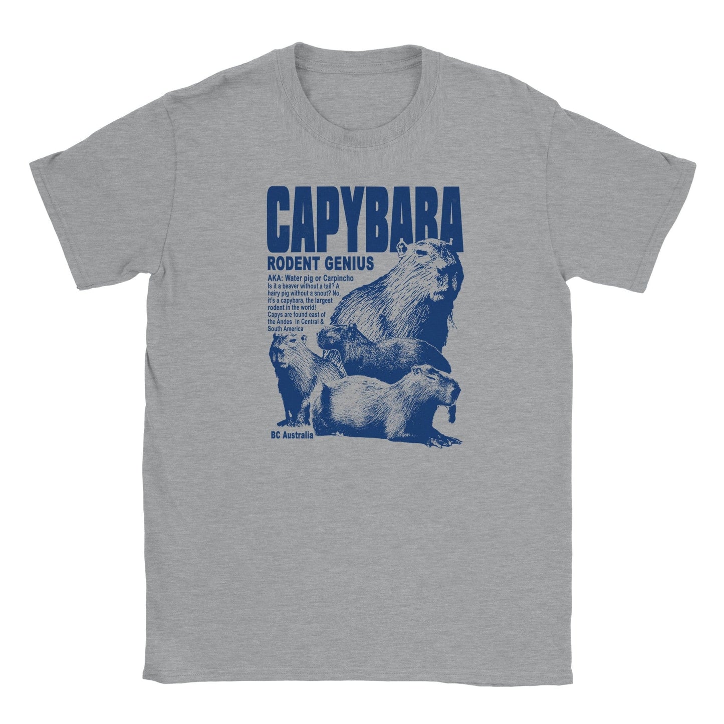 Capybara Rodent Genius Kids T-Shirt Graphic Tee Australia Online S / Sports Grey