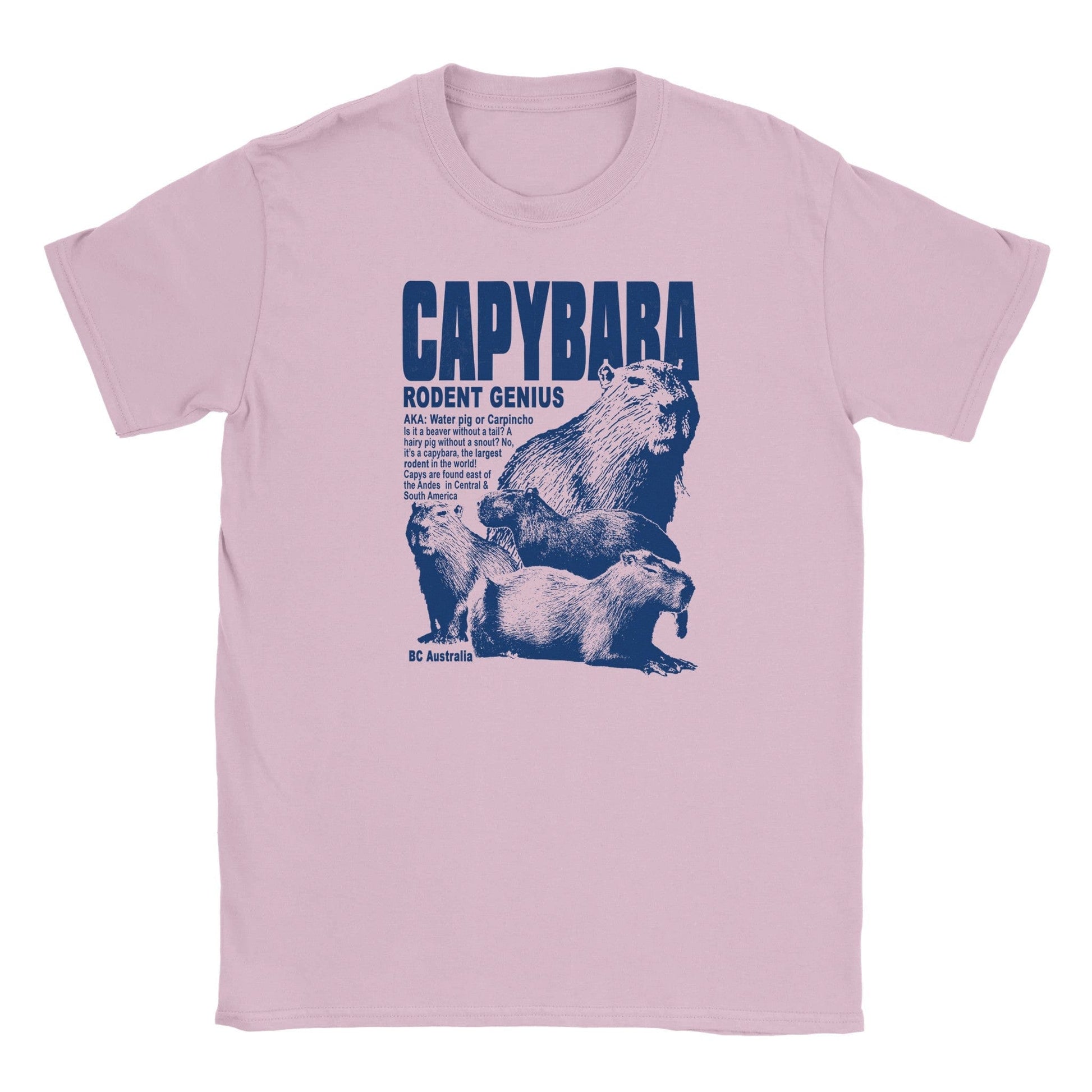 Capybara Rodent Genius Kids T-Shirt Graphic Tee Australia Online S / Light Pink