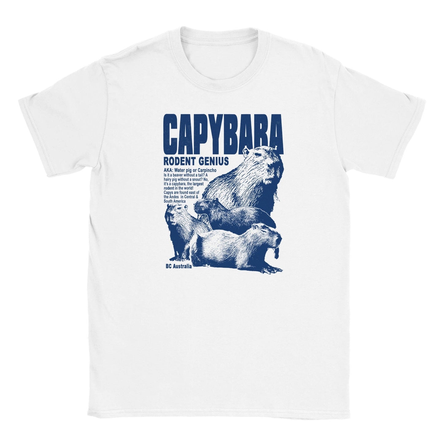 Capybara Rodent Genius Kids T-Shirt Graphic Tee Australia Online S / White