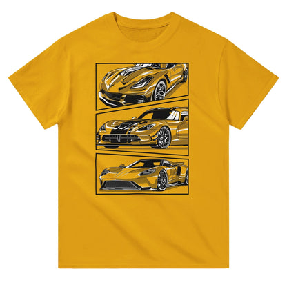 Corvette, Dodge Viper, Ford GT T-shirt Australia Online Color Gold / S