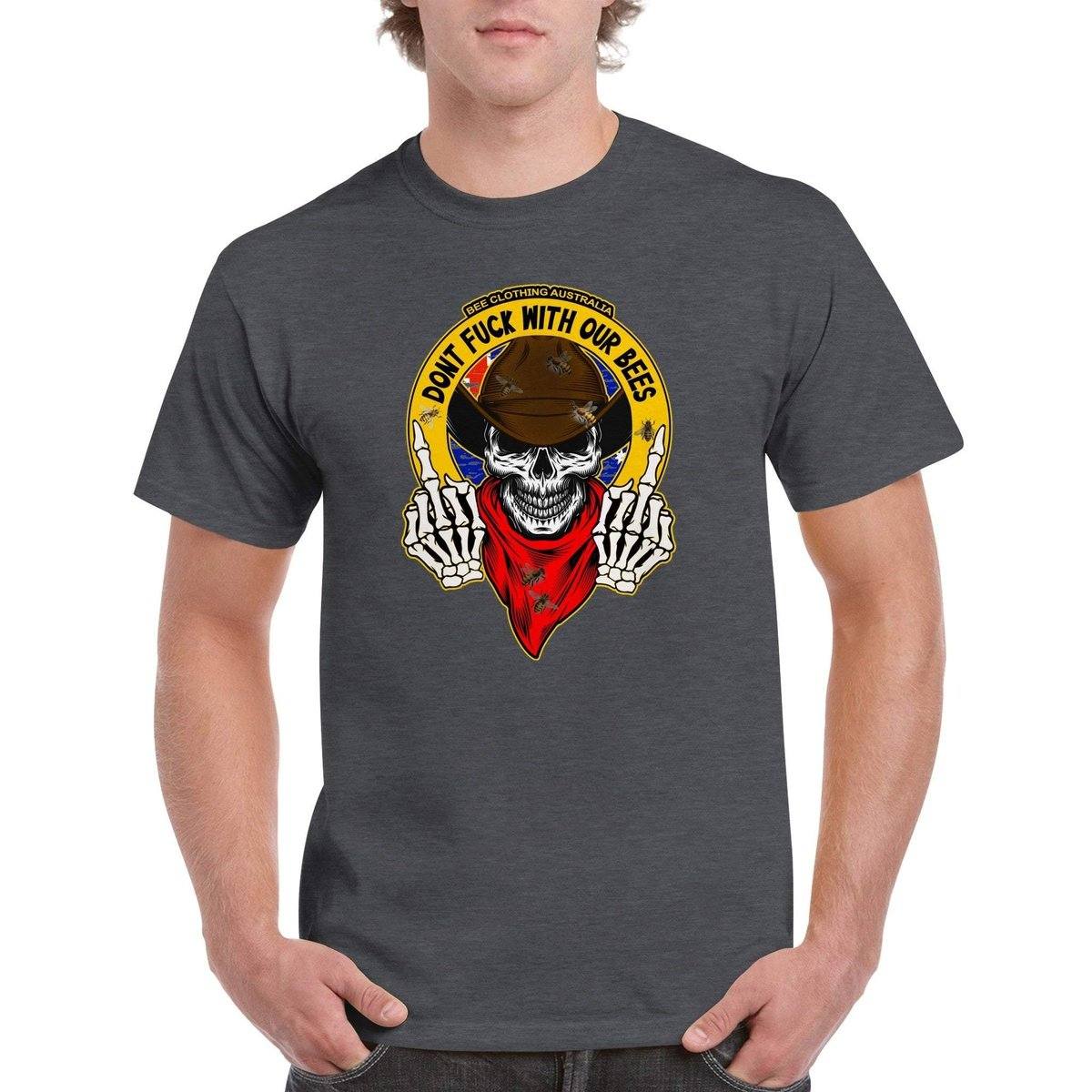 Dont Fuck With Our Bees T-Shirt - beekeeper Tshirt - Unisex Crewneck T-shirt Adults T-Shirts Unisex Dark Heather / S Bee Clothing Australia