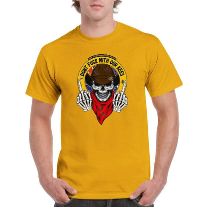 Dont Fuck With Our Bees T-Shirt - beekeeper Tshirt - Unisex Crewneck T-shirt Adults T-Shirts Unisex Gold / S Bee Clothing Australia