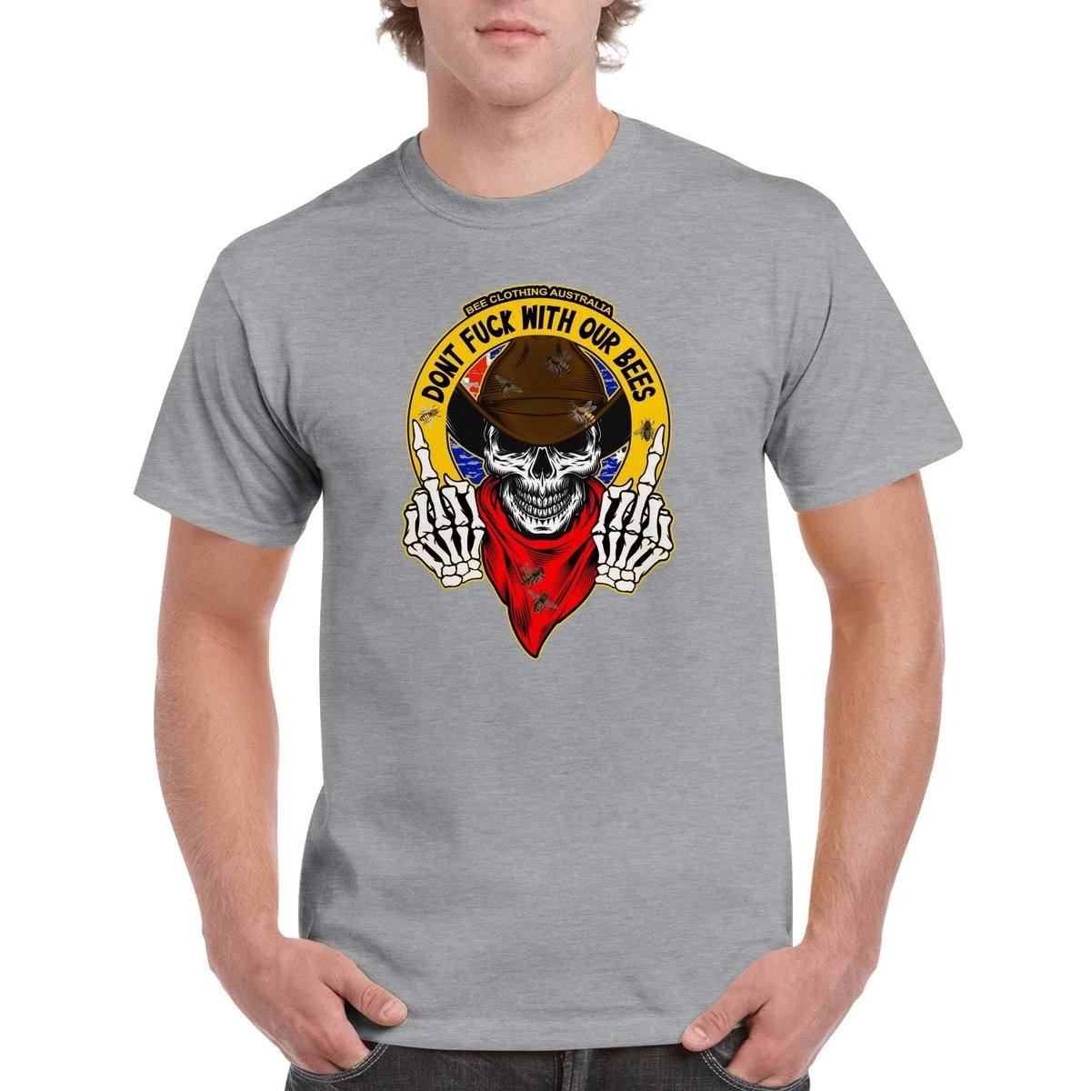 Dont Fuck With Our Bees T-Shirt - beekeeper Tshirt - Unisex Crewneck T-shirt Adults T-Shirts Unisex Sports Grey / S Bee Clothing Australia