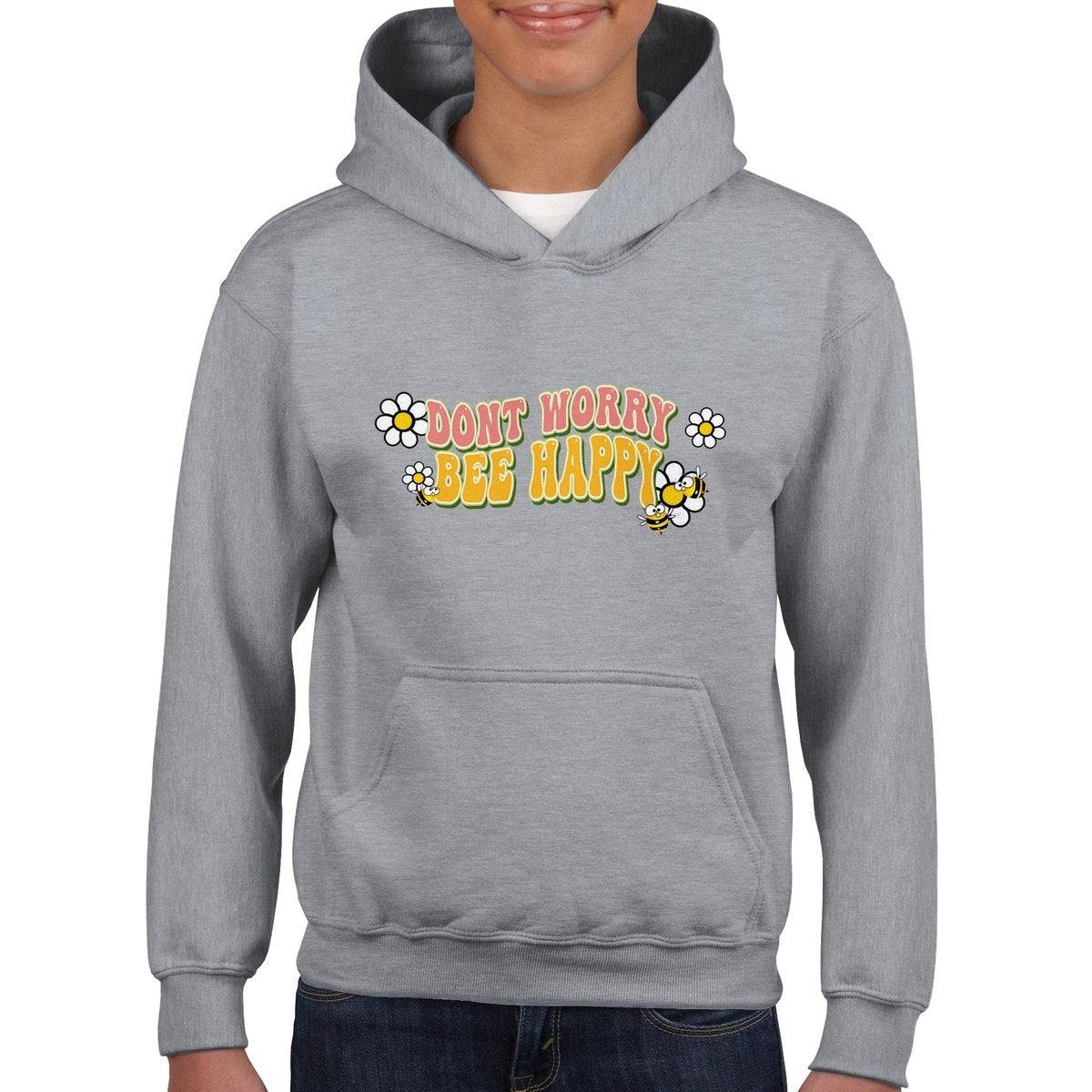 Dont Worry Bee Happy Kids Hoodie Kids Hoodie Sports Grey / XS Bee Clothing Australia