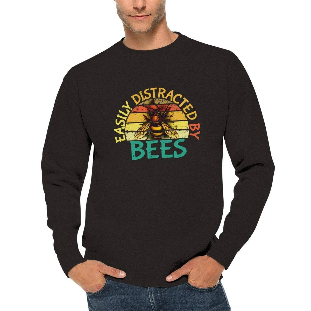 Easily Distracted By Bees Jumper - Retro Vintage Sunset - Premium Unisex Crewneck Sweatshirt Australia Online Color Black / S