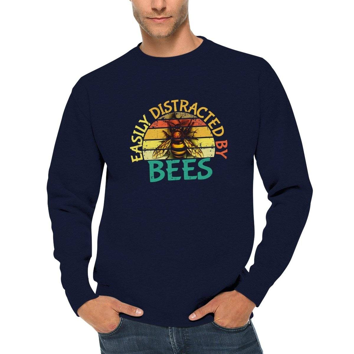Easily Distracted By Bees Jumper - Retro Vintage Sunset - Premium Unisex Crewneck Sweatshirt Australia Online Color Navy / S