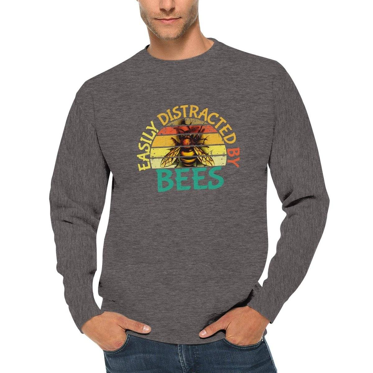 Easily Distracted By Bees Jumper - Retro Vintage Sunset - Premium Unisex Crewneck Sweatshirt Adults Jumpers Charcoal Heather / S Bee Clothing Australia