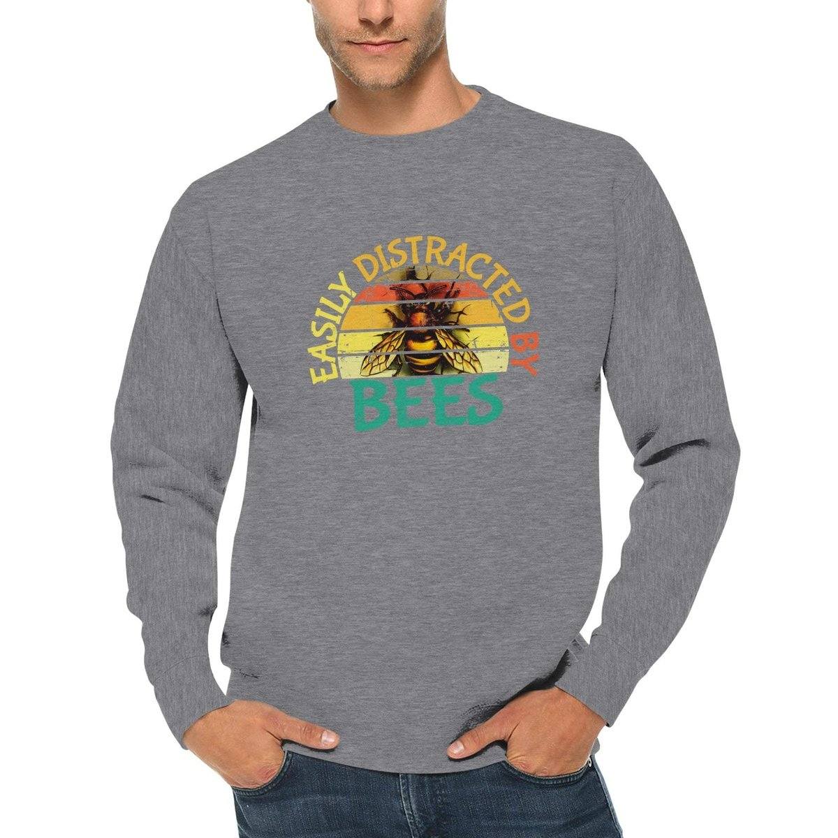 Easily Distracted By Bees Jumper - Retro Vintage Sunset - Premium Unisex Crewneck Sweatshirt Adults Jumpers Heather Gray / S Bee Clothing Australia