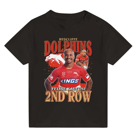 Felise Kaufusi Recliffe Dolphins Baby T-Shirt Graphic Tee Australia Online Black / 12m