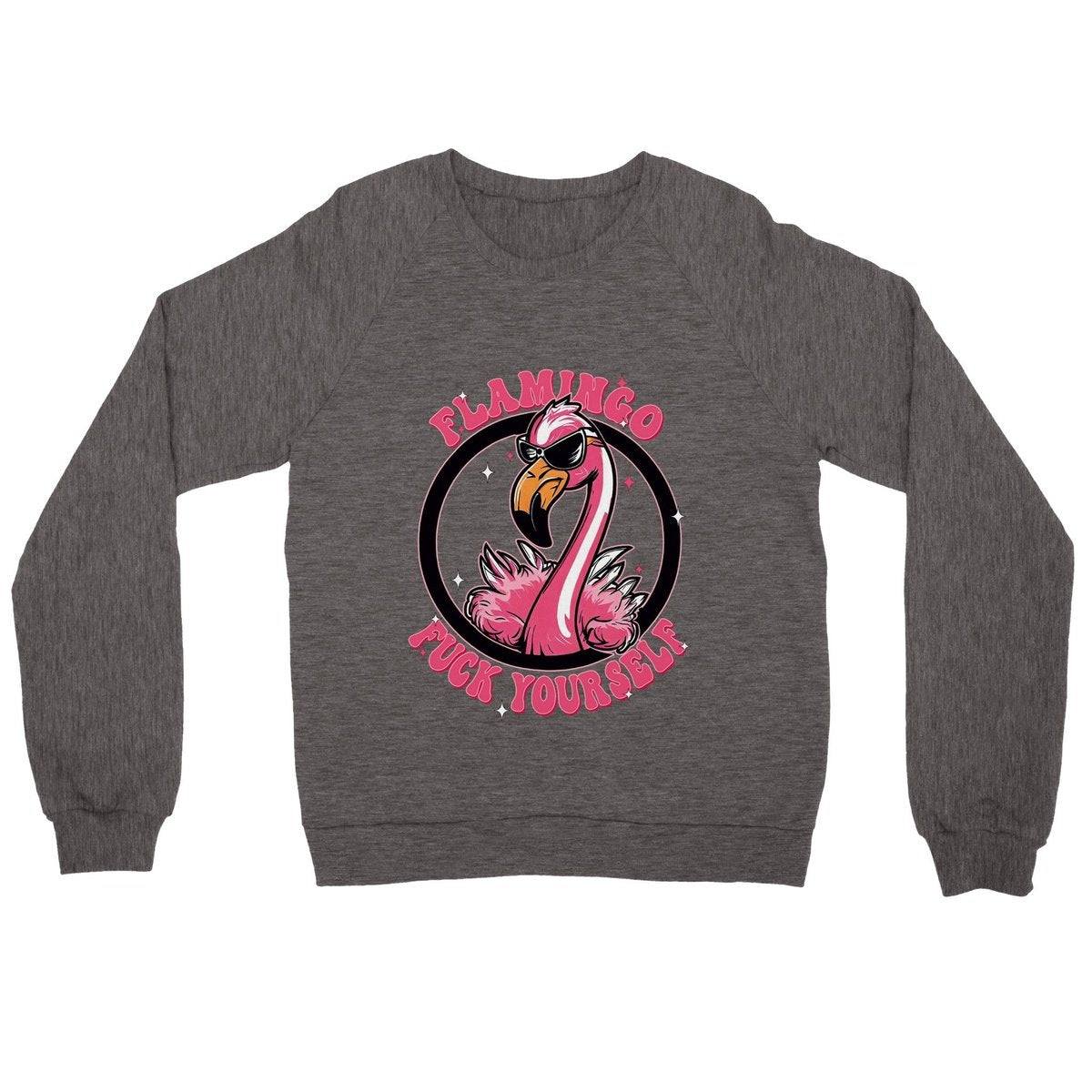 FLAMINGO FUCK YOURSELF Womens Jumper Womens Jumpers Charcoal Heather / S Bee Clothing Australia