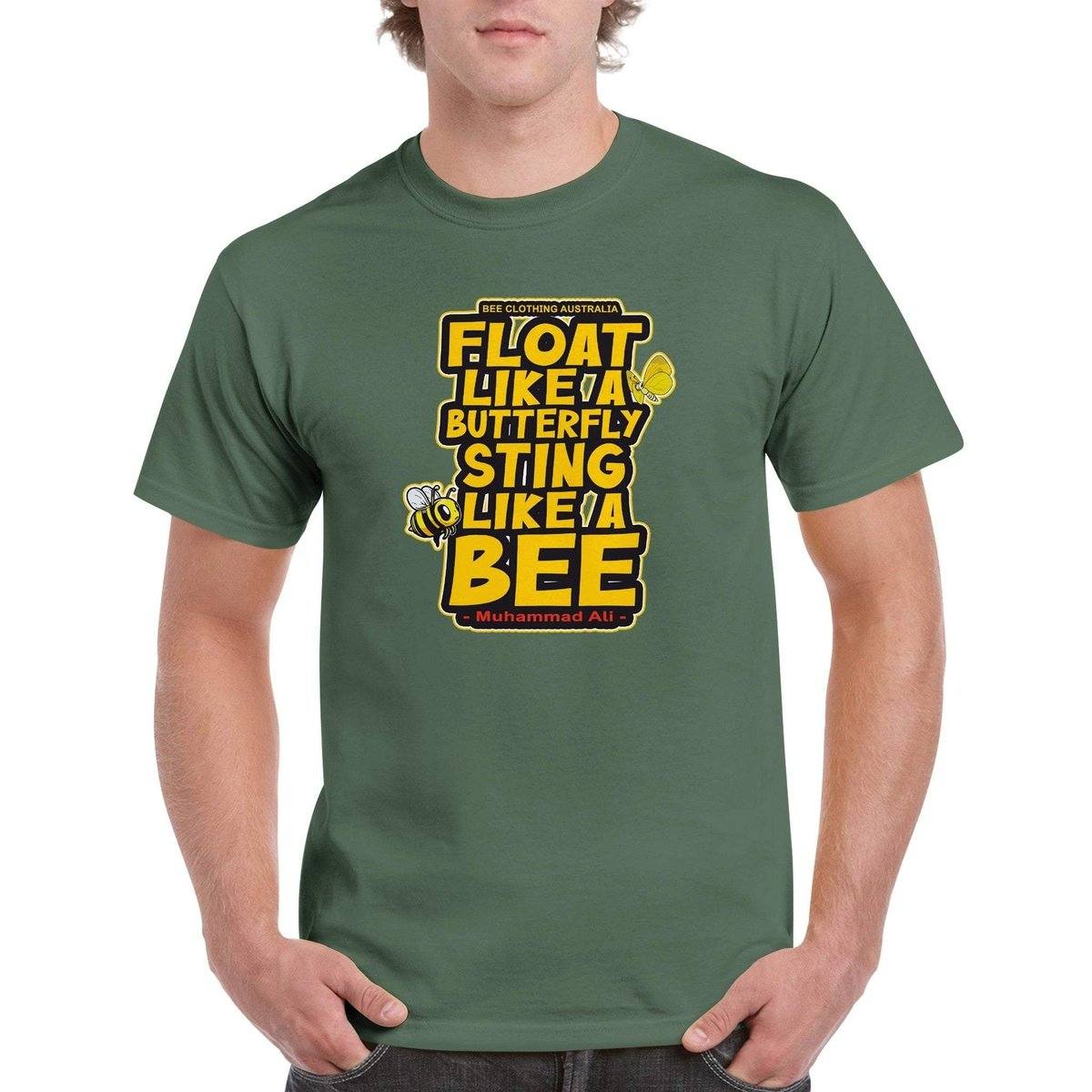 Float Like A butterfly Sting Like A Bee T-Shirt - Muhammad Ali - beekeeper Tshirt - Unisex Crewneck T-shirt Australia Online Color Military Green / S