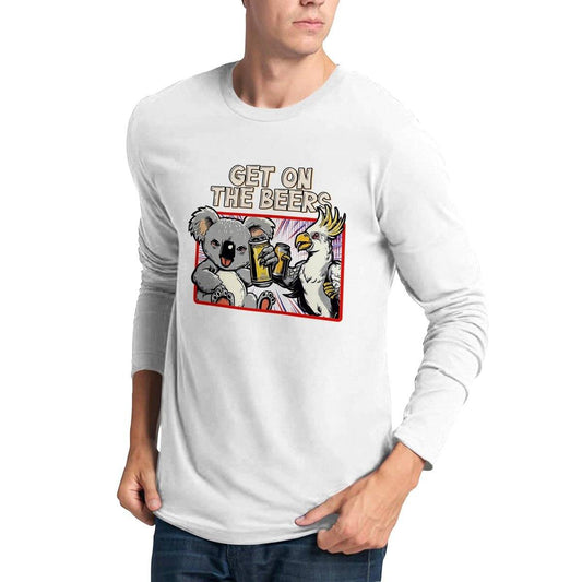 Get On The Beers Longsleeve T-shirt Australia Online Color White / S