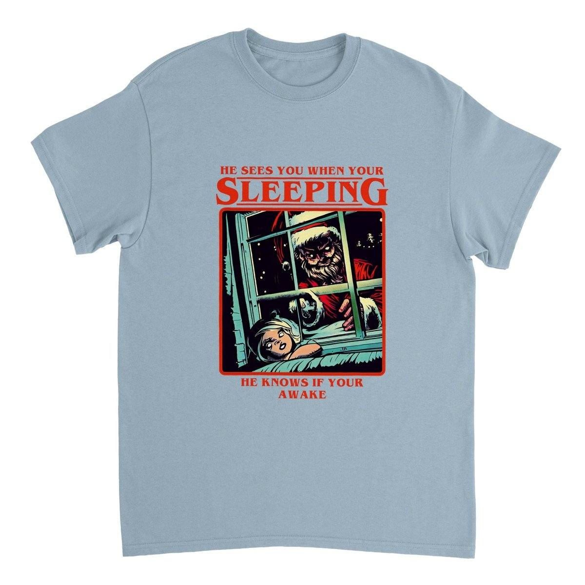 He Sees You When Your Sleeping T-Shirt Australia Online Color Light Blue / S