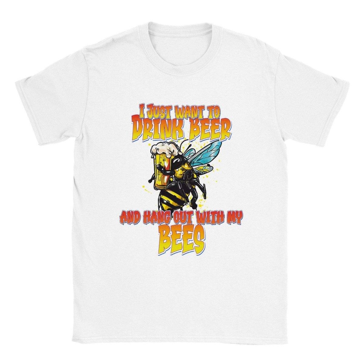 I just want to drink beer and hang out with my bees - Classic Unisex Crewneck T-shirt Adults T-Shirts Unisex White / S Bee Clothing Australia