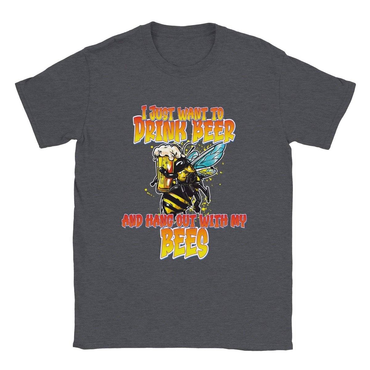 I just want to drink beer and hang out with my bees - Classic Unisex Crewneck T-shirt Adults T-Shirts Unisex Dark Heather / S Bee Clothing Australia
