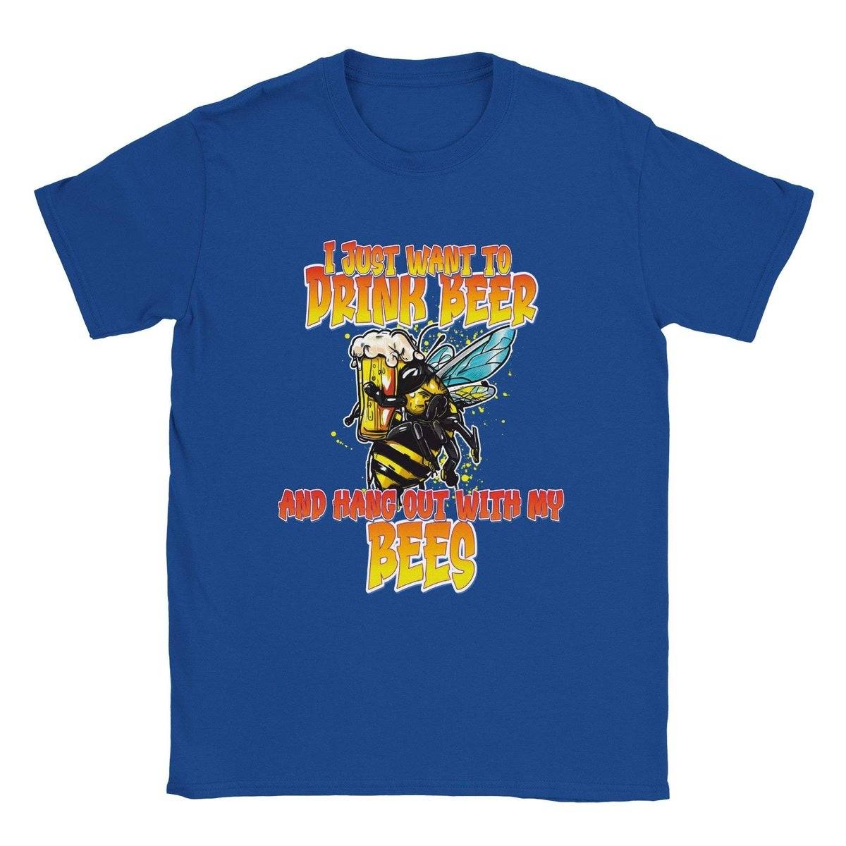 I just want to drink beer and hang out with my bees - Classic Unisex Crewneck T-shirt Adults T-Shirts Unisex Royal / S Bee Clothing Australia
