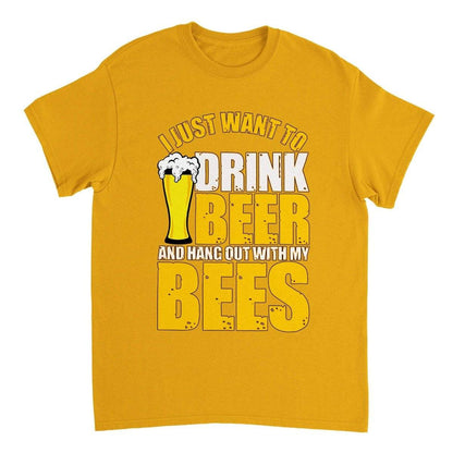 I Just Want To Drink Beer And Hang Out With My Bees T-Shirt - Funny Bee Beer Tshirt - Unisex Crewneck T-shirt Australia Online Color Gold / S