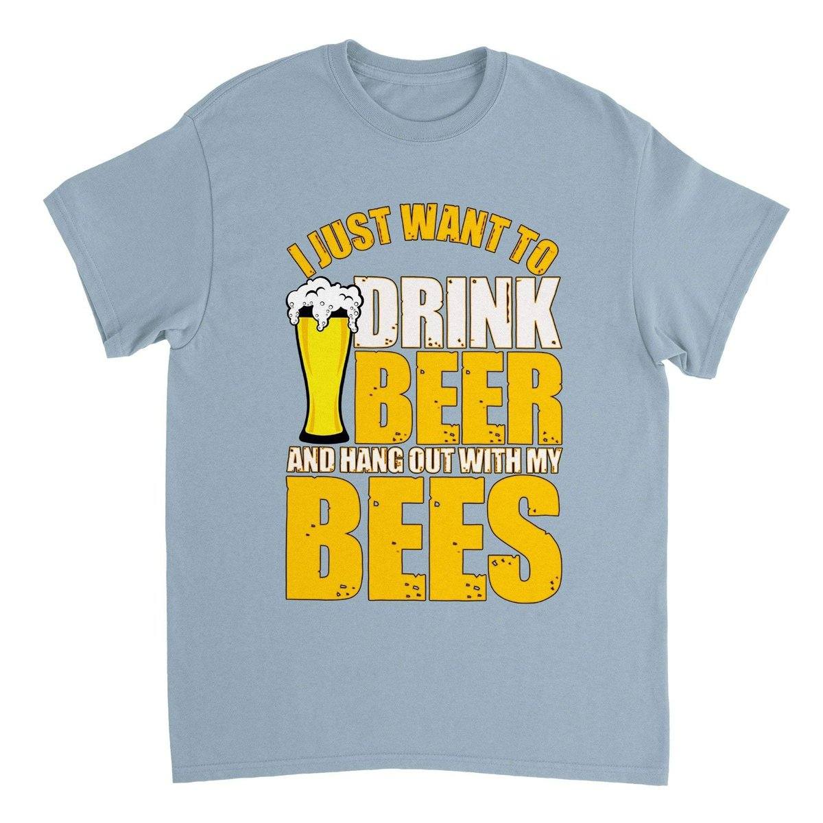 I Just Want To Drink Beer And Hang Out With My Bees T-Shirt - Funny Bee Beer Tshirt - Unisex Crewneck T-shirt Australia Online Color Light Blue / S