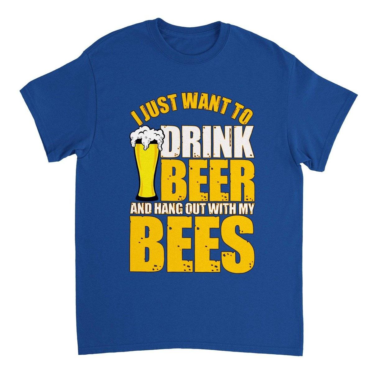 I Just Want To Drink Beer And Hang Out With My Bees T-Shirt - Funny Bee Beer Tshirt - Unisex Crewneck T-shirt Australia Online Color Royal / S