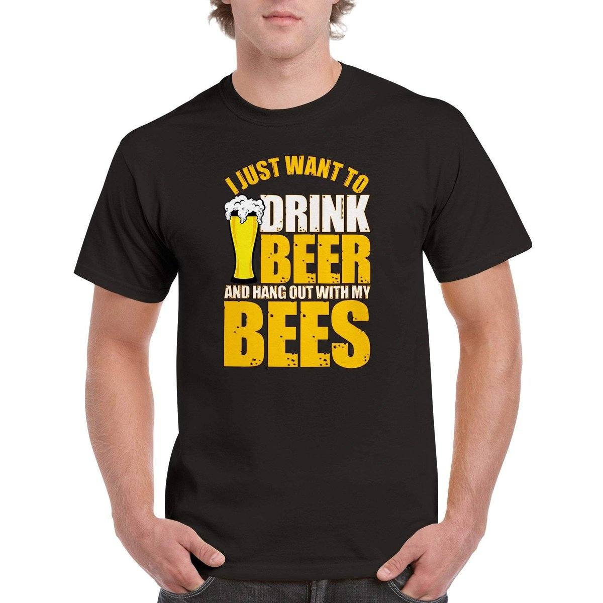 I Just Want To Drink Beer And Hang Out With My Bees T-Shirt - Funny Bee Beer Tshirt - Unisex Crewneck T-shirt Australia Online Color