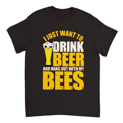I Just Want To Drink Beer And Hang Out With My Bees T-Shirt - Funny Bee Beer Tshirt - Unisex Crewneck T-shirt Australia Online Color Black / S